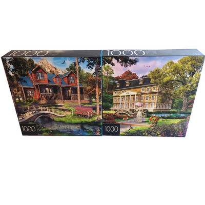 The Summer Estate Pine Cabin Home Cardinal Lot of 2 1000 Piece Jigsaw Puzzle NEW