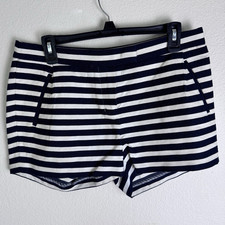 J.CREW Navy  White Striped Chino Twill Flat Front Zip Shorts  Size 6