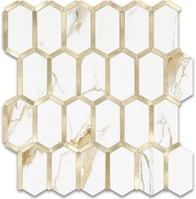 Long Hexagon Peel and Stick Tile Backsplash - 10 Sheets Stick on Backsplash f...