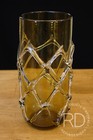 LARGE MID CENTURY MODERN THICK AMBER 3D NET RELIEF BLOWN ART GLASS VASE 1950'S