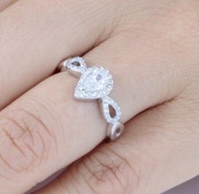 Pear Halo 925 Sterling Silver CZ Engagement Ring Wedding Band Size 3-14 S2099