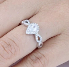 Pear Halo 925 Sterling Silver CZ Engagement Ring Wedding Band Size 3-14 S2099