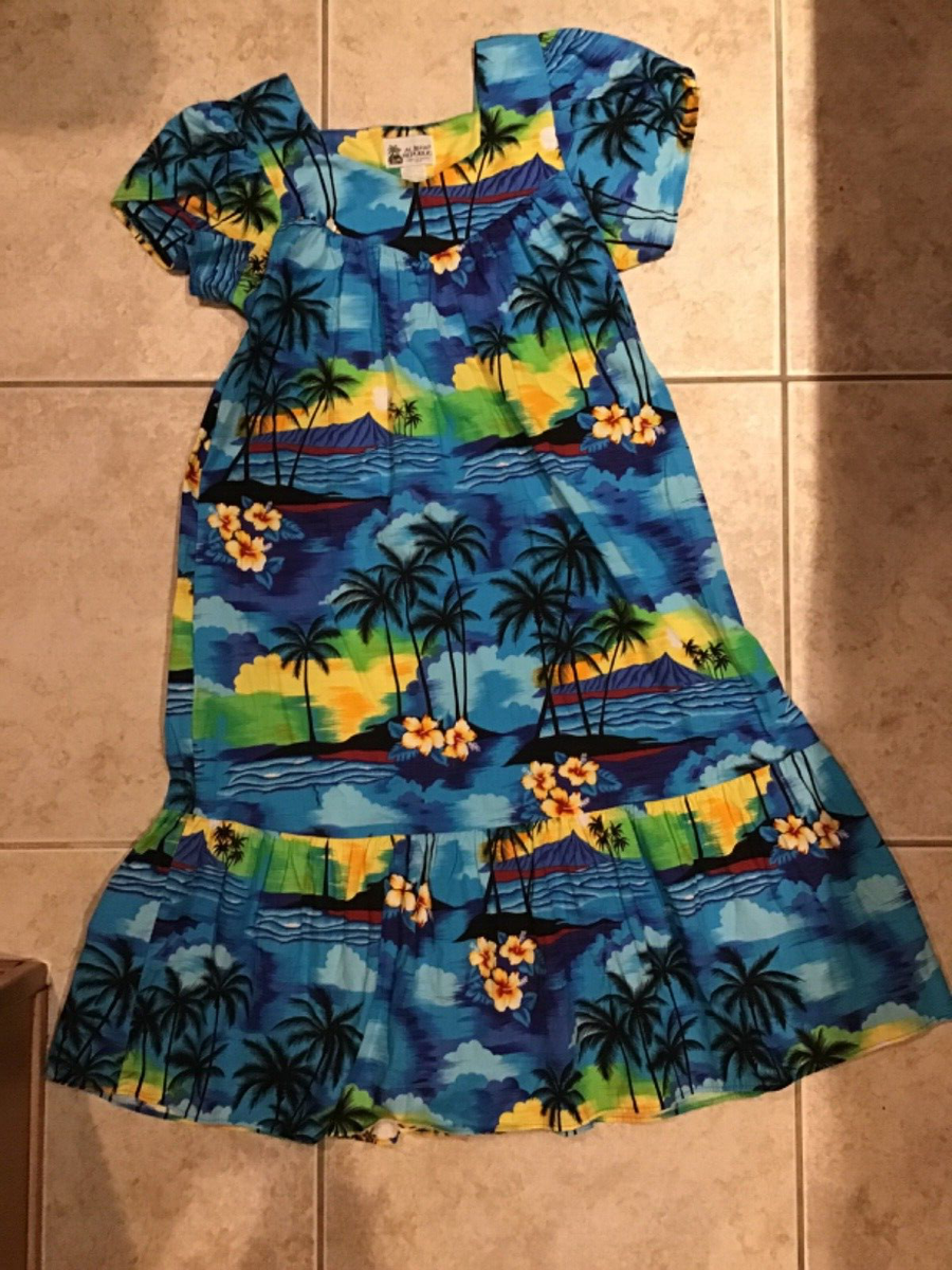 Vintage Aloha Republic MuuMuu Dress Hawaiian Blue Cotton Made in