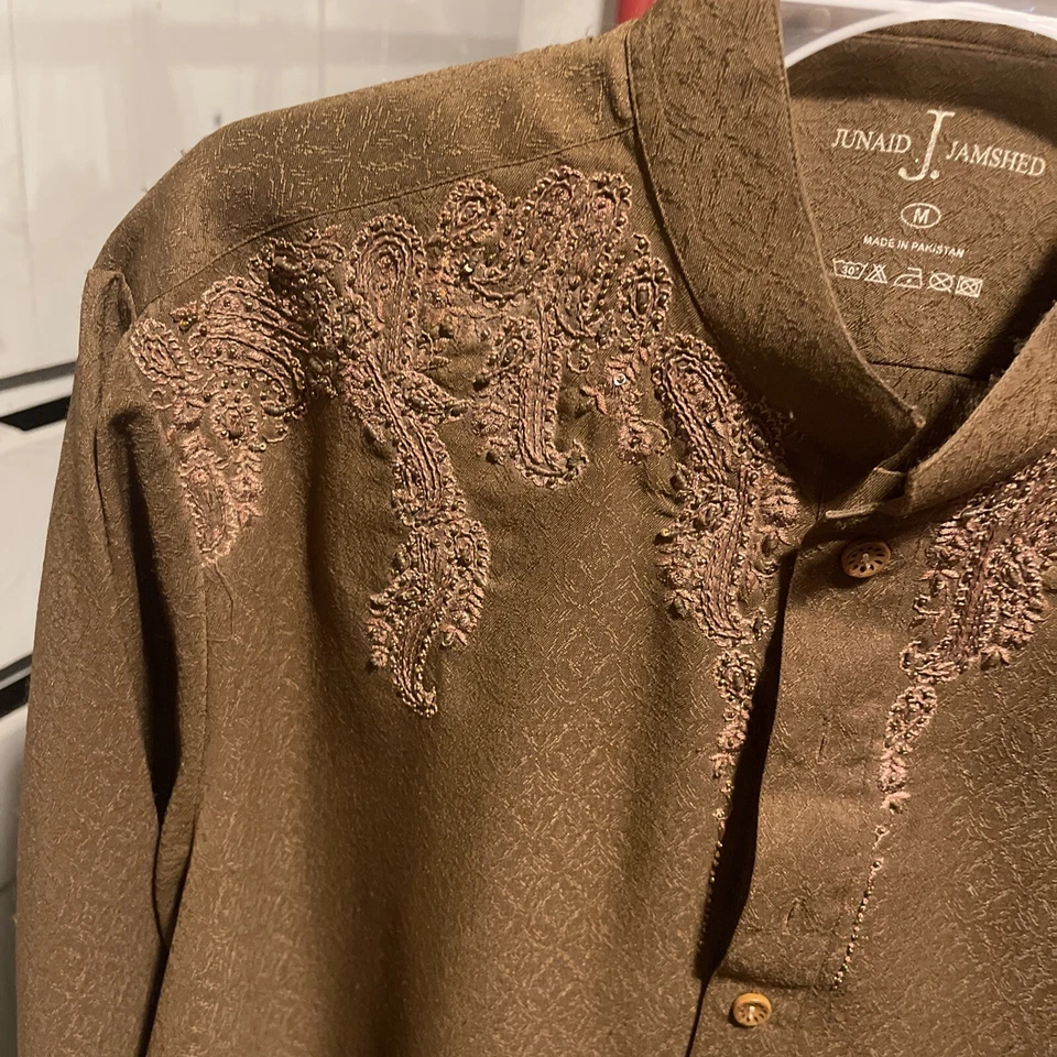Men's Brown Junaid Jamsshed Shirt Kurta Cotton Ethnic Clothing DressWithout PJ - Image 3 of 4