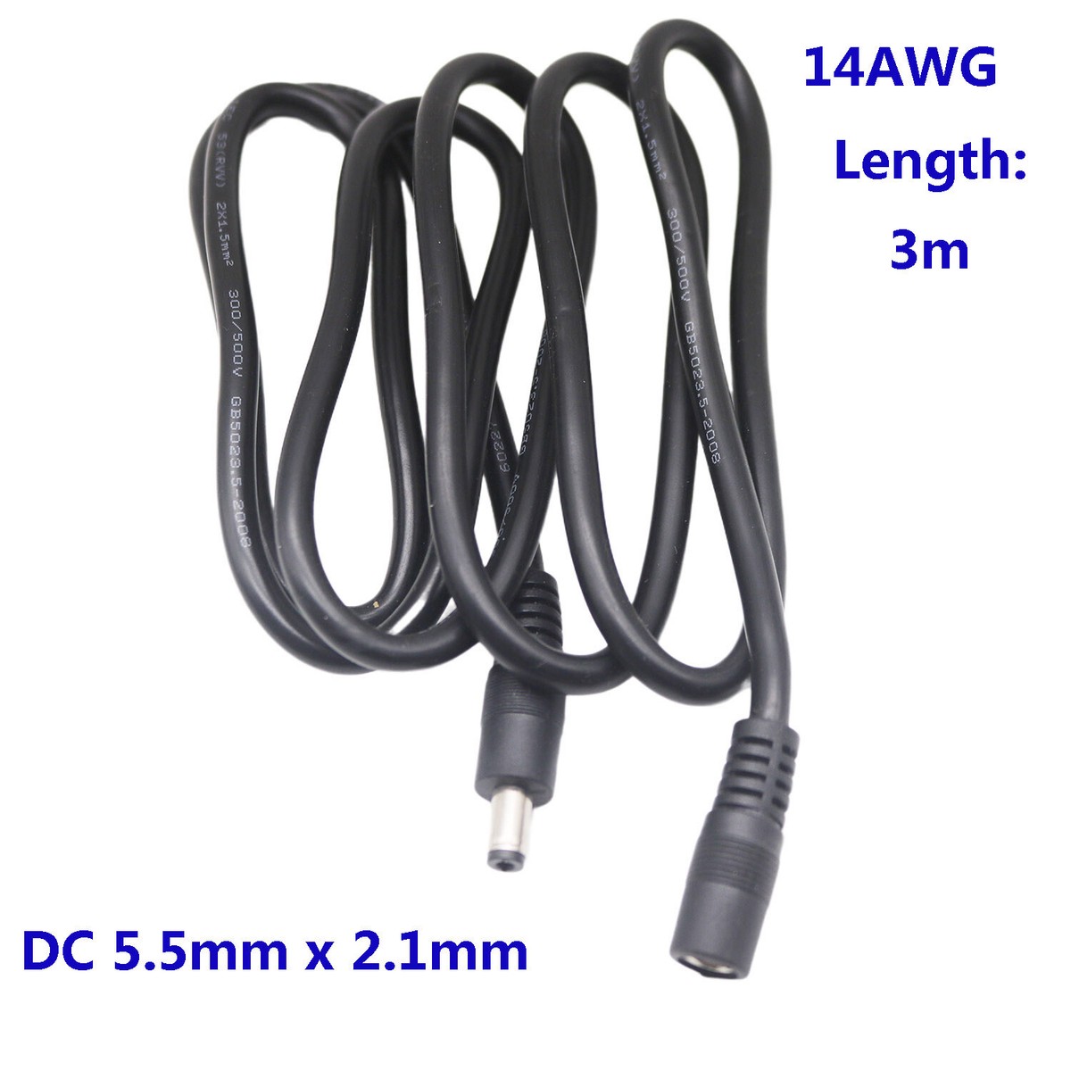 2 Câbles D'alimentation DC 5.5x2.1mm - 1 Mètre, 14AWG, 15A, 12V | Fiche Mâle Angle Droit Et Femelle | Pour Réparation DIY LED, Caméras - 5