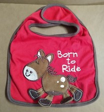 Horse Baby Bib, Born to Ride, Red Brown Embroidered Infant Cowboy Cowgirl