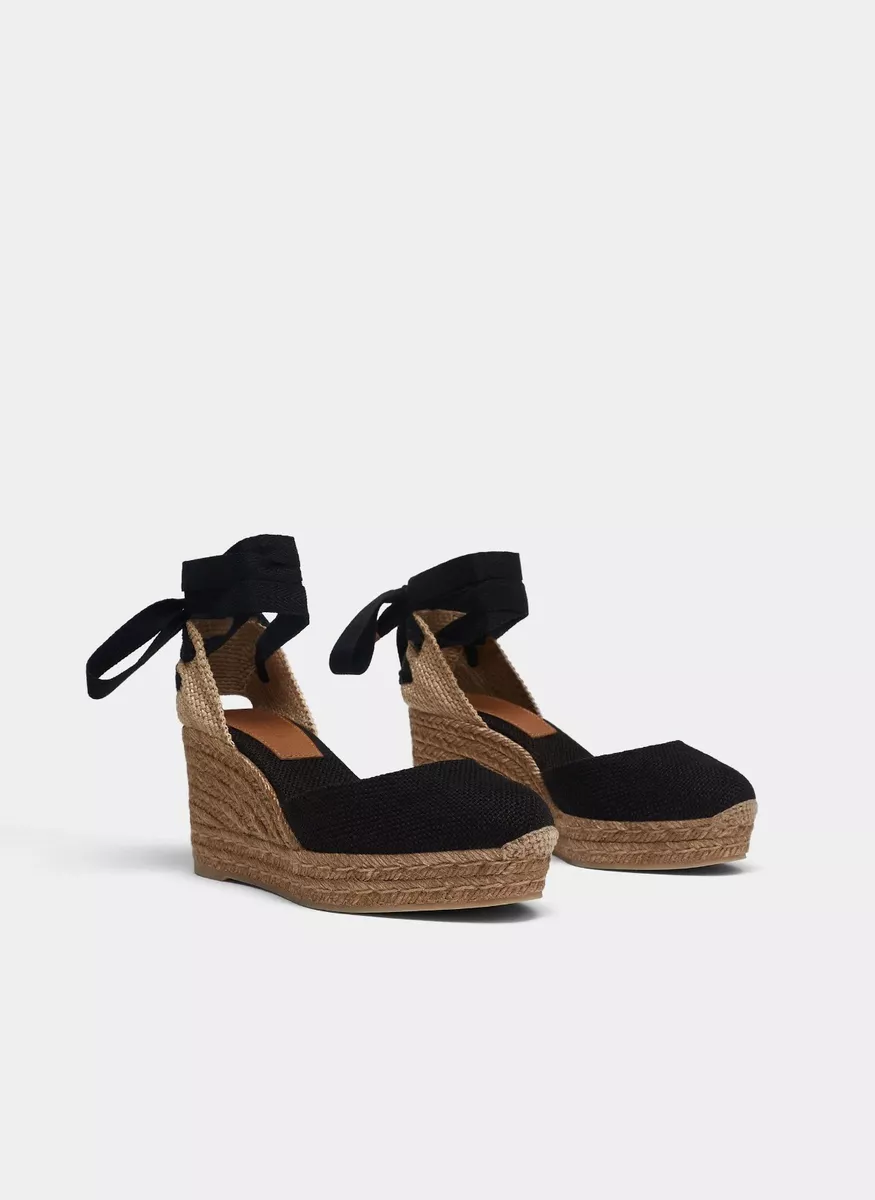 NEW UTERQUE SPAIN BLACK LINEN WEDGE SANDALS EU41 US10 UK8 129 eBay
