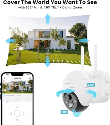 IeGeek 5MP Caméra De Surveillance WiFi Extérieure Solaire 360°, Détection PIR, Vision Nocturne Couleur Alarme Alexa 94389248