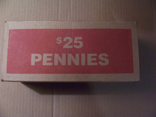 Sealed Unopened Unsearched Bank Box of 50 Rolls of Pennies Copper Treasure Hunt