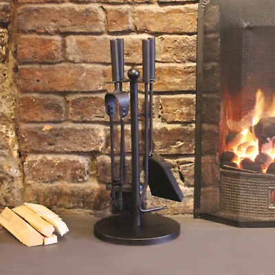5pc Cast Iron Fireside Companion Set Firwood Tools Coal Fire Wood Poker  Brush | eBay