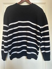 Hollister Womens Pullover Sweater Black with White Stripes, Knit, M