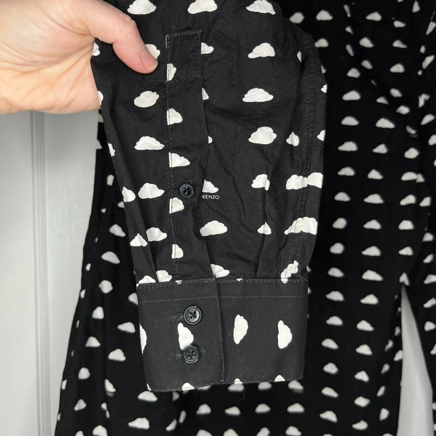 Camicia uomo Kenzo Paris 38 15 nera stampa nuvola manica lunga bottoni slim fit