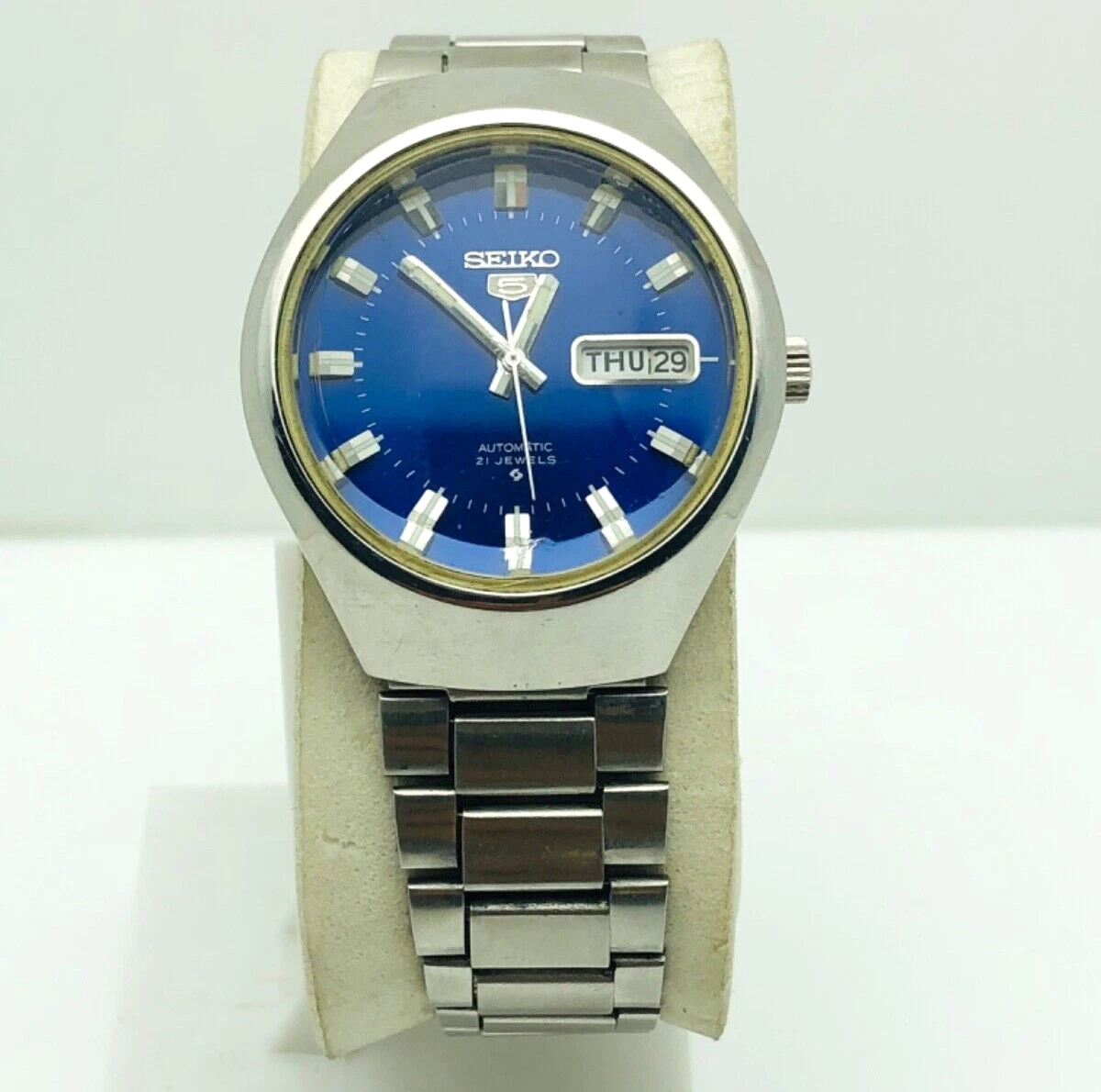 SEIKO 5 6319 8140 AUTOMATIC DAY DATE MEN BLUE ROUND DAIL MEN WRIST WATCH