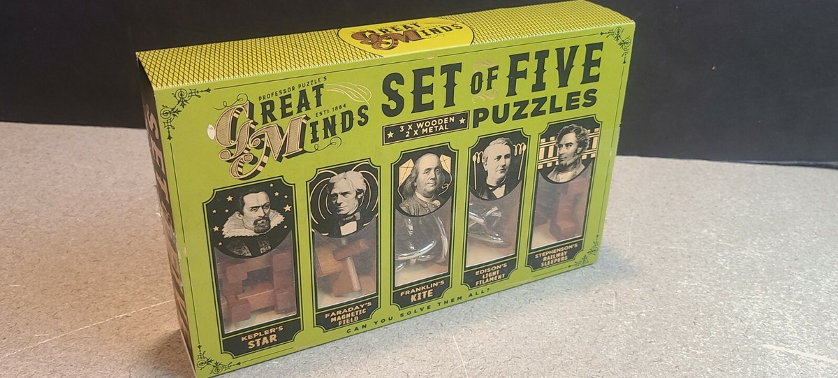 Professor Puzzle GREAT MINDS Set of Five Wooden & Metal PUZZLES