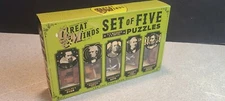 Professor Puzzle GREAT MINDS Set of  Five Wooden & Metal PUZZLES Brain Teasers