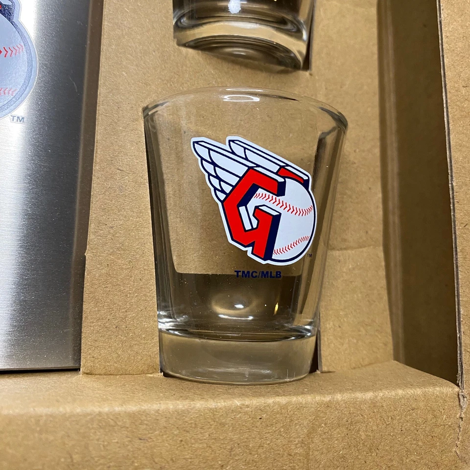 Cleveland Guardians Logo Stainless Steel Flask and 4 Shot Glass Gift Set MLB New - Image 3 of 4