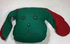 Vtg Puppy Dog Plush Xmas Pillow Red Green Felt Stuffed MCM Handmade As Is READ