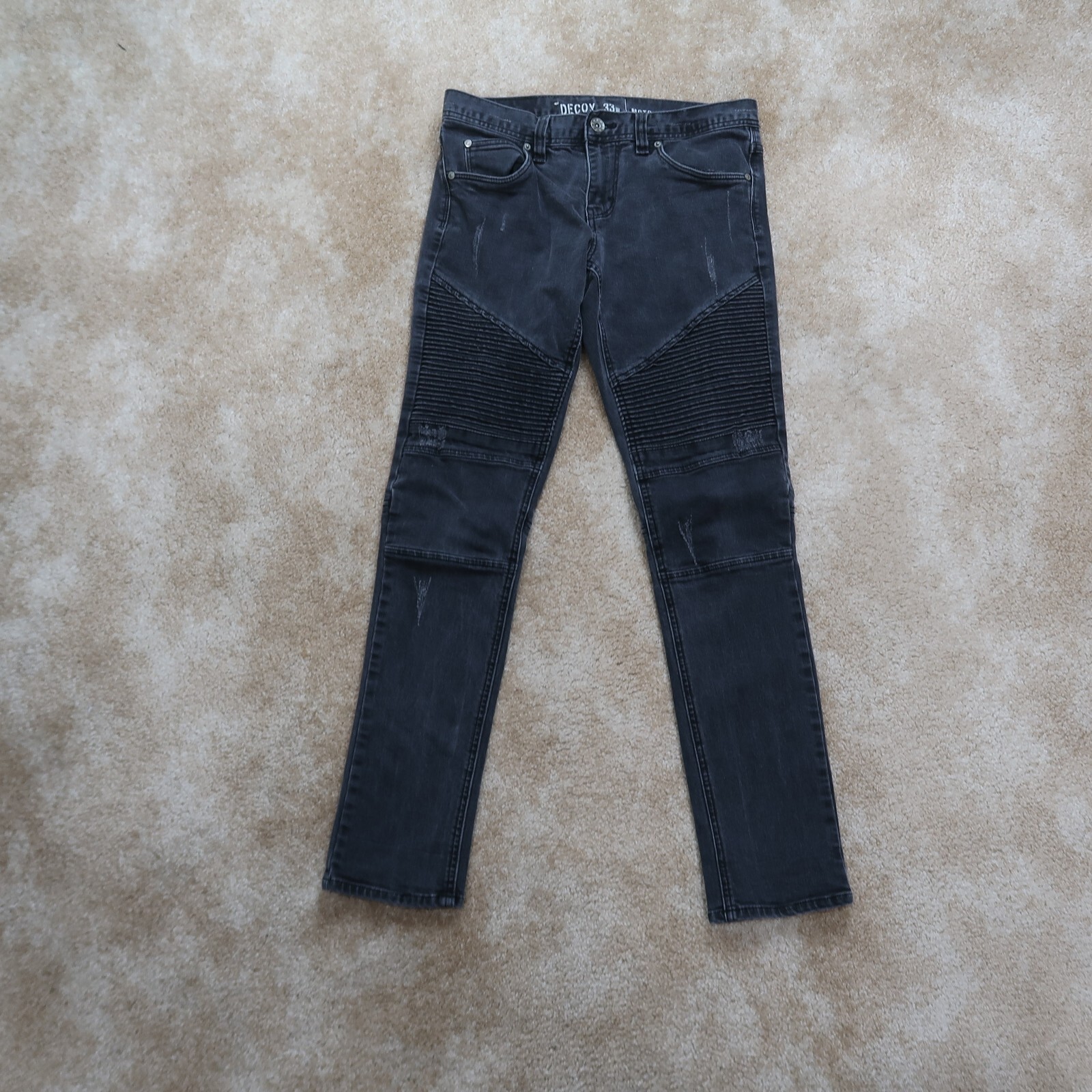 Decoy Black Denim Moto Skinny Leg Jeans Men's Size 33x31 Stretch eBay