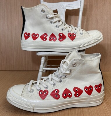 Converse High Top Comme Des Garcons Play Multi Heart Creme 70 Women 10 Men's 8