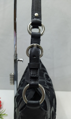 COACH ホーボー ワンショルダーバッグ ターンロック シグネチャー ブラック Coach Chelsea Signature Black Canvas Leather Trim Turnlock Hobo