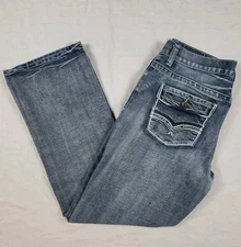 Y2K Flypaper Jeans Mens 34x29 Boot Cut Blue Denim Embroidery Pocket Baggy Skater