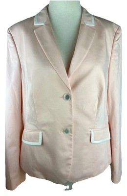 NWT Bloomingdale s BASLER Two Button Pink White Trim Cotton Blazer  Sz US 8-10