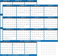 32" x 48" 2026 Wall Calendar Folded Wet Dry Erase 12 Month 32 48, blue