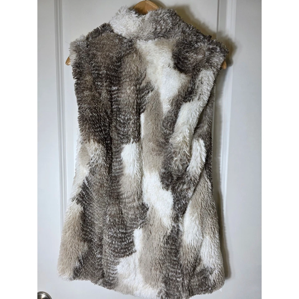 CABI серый желтовато-коричневый белый осины искусственного меха с подкладкой полный молнии жилет SZ S - Изображение 2 из 4