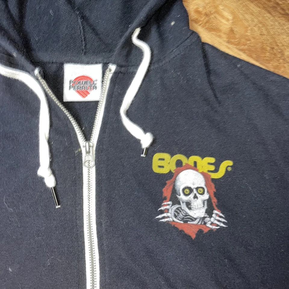 Moletom com capuz Powell Peralta Bones masculino médio preto zíper completo esqueleto skate vintage - Imagem 2 de 4