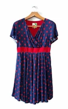 ModCloth Fervour Blue & Red Polkadot Dress Size 2X Rockabilly Retro Full Skirt