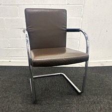 Grey Faux Leather Meeting Room Chair, Chrome Cantilever Frame, Padded, Arms
