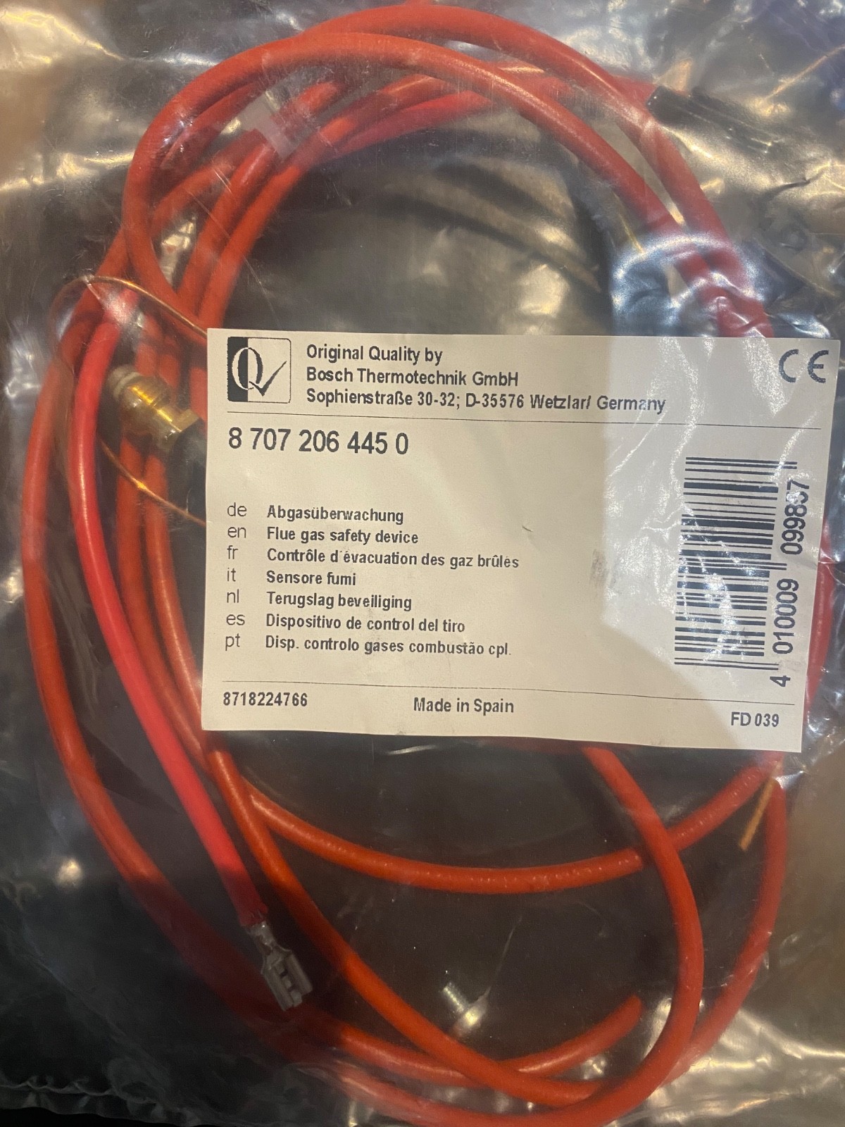 Bosch flue gas safety sensor HVAC part # 87072064450