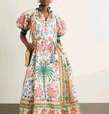 Zimmermann Ginger Swing 100% Ramie Belted Maxi Dress Size AU2 UK 12