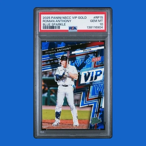 Roman Anthony Rookie 2025 Panini NSCC VIP Gold Blue Ice Rookies SP/75 PSA 10