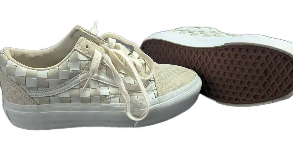 Vans - Old Skool - Zapatos de plataforma de cuero tejido para mujer 9,5 para hombre 8 bronceado monopatín Foto 4 de 4