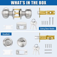 3 Sets Entry Door Knob and Single Cylinder Deadbolt Combo Set Keyed Alike Round
