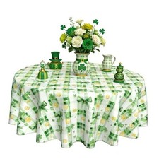 St. Patrick's Day Round Tablecloth 60Inch Green Shamrock 60" Round Grenn