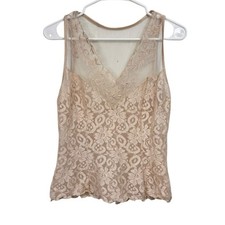 Vintage Cinema Etoile Size Medium Nude Cami Top Mesh Lace Embroided Shell