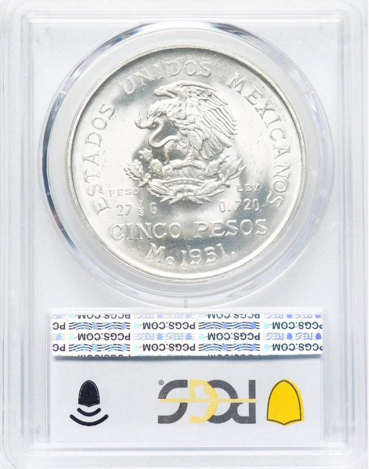 1951-Mo Mexico-5 Pesos, Estados Unidos-PCGS MS 66-High Grade-Blast White - Image 4 of 4