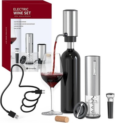Electric Wine Set: Opener, Aerator Pourer, Foil Cutter, Vacuum Stopper