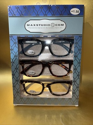 NEW MAX STUDIO PREMIUM 3-PACK READING GLASSES READERS  +1.50 AUTHENTIC