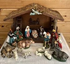 Vintage Paper Mache NATIVITY JAPAN Angel Kings Shepherd Animals Musical Light