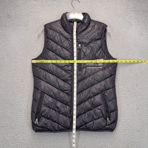 Devry University Puffer Gilet Giacca Donna Medium Nero Cricca Ricamato Scuola - Foto 2 di 10