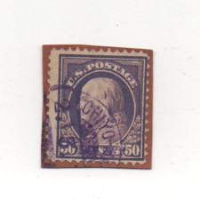 US # 421, 50 cents violet, Franklin, 1914 on paper cancelled Postage Stamp Bx#1A