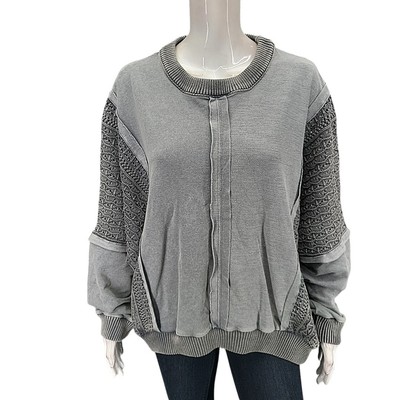 Indigo Thread Co Relaxed Sweatshirt Crochet Insets X-Large Size Grey Sweater Top