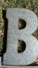 Large Galvanized Metal Letter B Wall Decor, Rustic Silver Vertical Sign