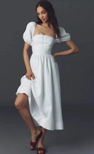 Reformation Marella Linen Puff-Sleeve Dress In White. Size 6