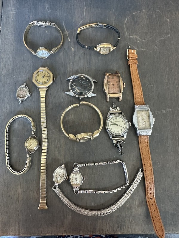 Vintage Women’s Watch Lot For Parts,Bulova,Gruen,Benrus, Elgin RGP
