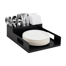 Black Plastic Utensil Napkin Plate Organizer Tray Countertop 7 Compartment
