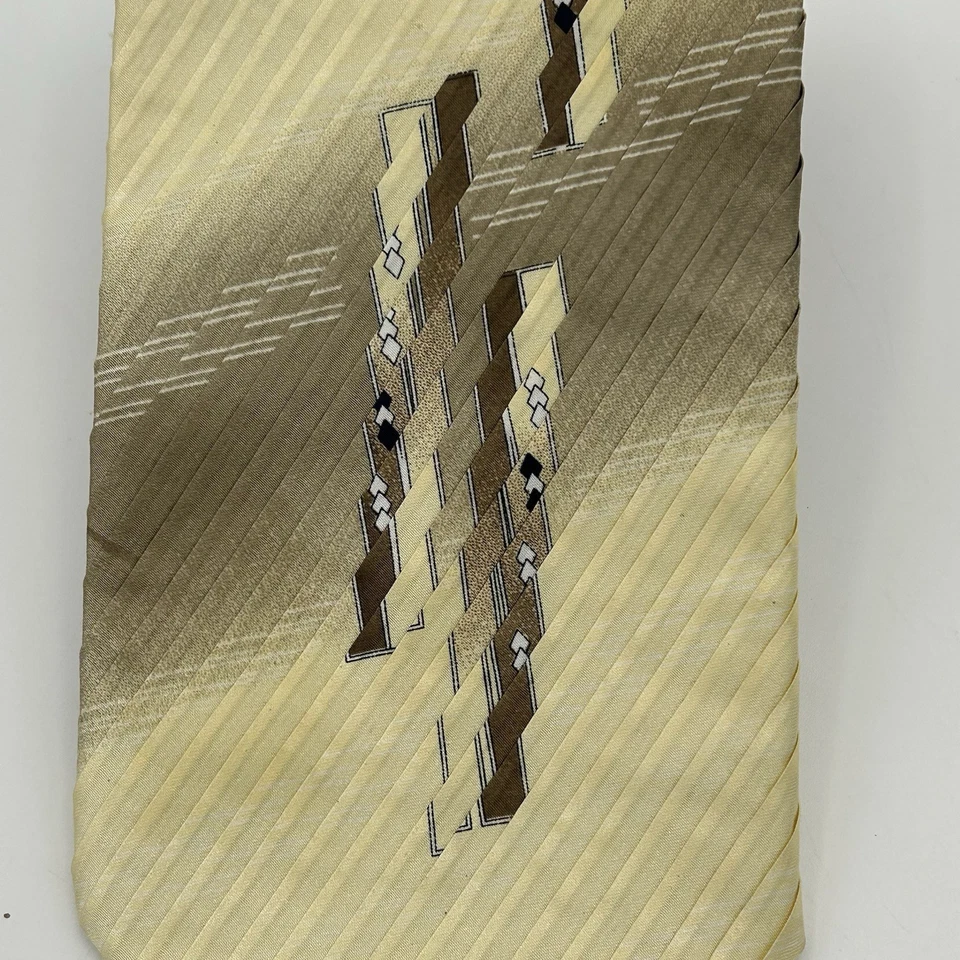 Corbata vintage 100 % hecha a mano de seda por D.BERITE dorada marrón arte geométrico corbata Foto 2 de 4